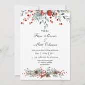 Invitation Tout en un, branches de pin et baies rouges.Noël (Devant)