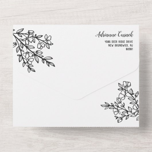 Invitation Tout En Un Branches en floraison noir blanc Mariage photo (Verso)