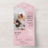 Invitation Tout En Un Branches en floraison rose blanche Mariage photo (À l'intérieur)