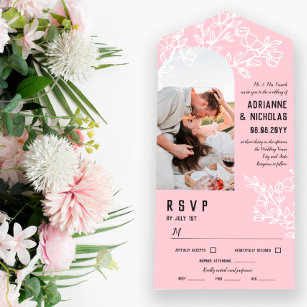 Invitation Tout En Un Branches en floraison rose blanche Mariage photo