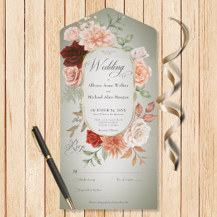 Invitation Tout En Un Broche Rustique Boho Rust Peach Floral Oval Sage N
