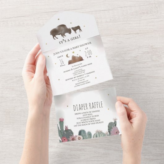 Invitation Tout En Un Brochure de Baby shower de bison de buffle (Déchirure)