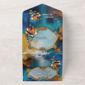 Invitation Tout En Un bronze Abstrait, style baroque bleu or (Dehors)