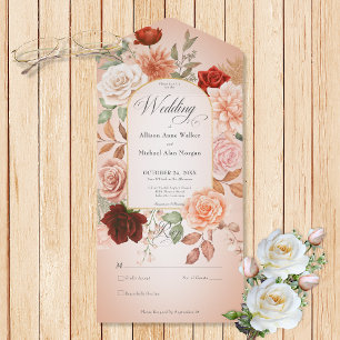 Invitation Tout En Un Brosse Rustique Boho Rust Peach Floral Arch Blush 