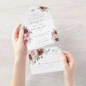 Invitation Tout En Un Broussailleux classique de Bourgogne Rose & Peony  (Déchirure)