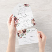 Invitation Tout En Un Brousse classique Bourgogne Rose & Peony (Déchirure)