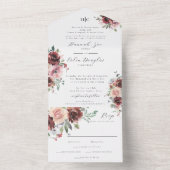 Invitation Tout En Un Brousse classique Bourgogne Rose & Peony (À l'intérieur)