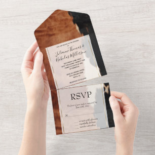 Invitation Tout En Un Brown Noir Sud-Ouest Faux Mariage de la baleine no