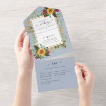 BUDGET 3in1 Burgundy Sunflowers Mariage RSVP
