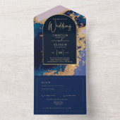 Invitation Tout En Un Budget Agate Blue Gold Wedding Inviter QR Code RSV (À l'intérieur)