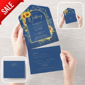 Invitation Tout En Un BUDGET All-in-1 Rustique tournesols BLEU Mariage