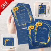 Invitation Tout En Un BUDGET All-in-1 Rustique tournesols BLEU Mariage