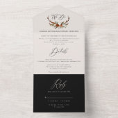 Invitation Tout En Un Budget cerf noir blanc floral rustique élégant (À l'intérieur)