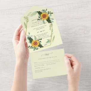 Invitation Tout En Un Budget de mariage rustique avec tournesols et verd