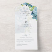 Invitation Tout En Un Budget Dusty Blue Floral Mariage (À l'intérieur)