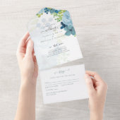 Invitation Tout En Un Budget Dusty Blue Flowers Sage Mariage (Déchirure)