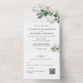 Invitation Tout En Un Budget Mariage Feuille de White Roses Sage Eucalyp (À l'intérieur)