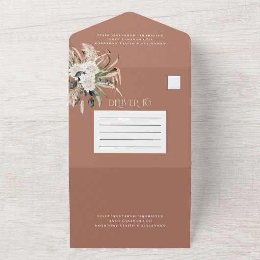 Invitation Tout En Un Budget photo pampas eucalyptus mariage code QR Tou (Dehors)