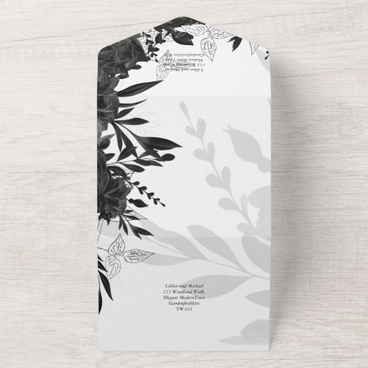 Invitation Tout En Un BUDGET Roses noirs Élégant Mariage blanc Invitatio (Dehors)