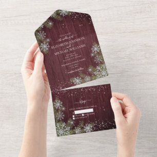 Invitation Tout En Un Budget Russe Bourgogne Argent Mariage de bois d'hi