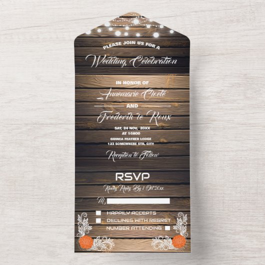 Invitation Tout En Un Budget Rustique dentelle tout en un mariage Invita (À l'intérieur)