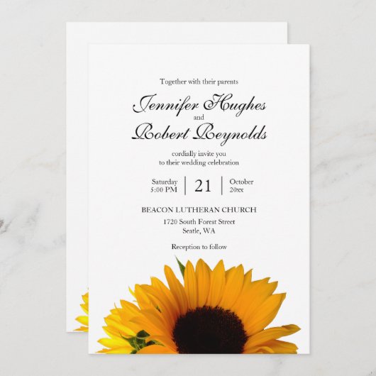 Invitation Tout en un budget Rustique Mariage de tournesol (Devant / Derrière)