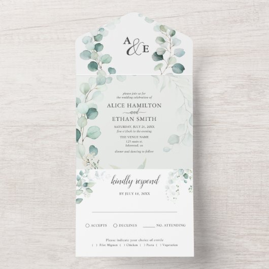 Invitation Tout En Un Budget Rustique Verdure Mariage Eucalyptus Sage (À l'intérieur)