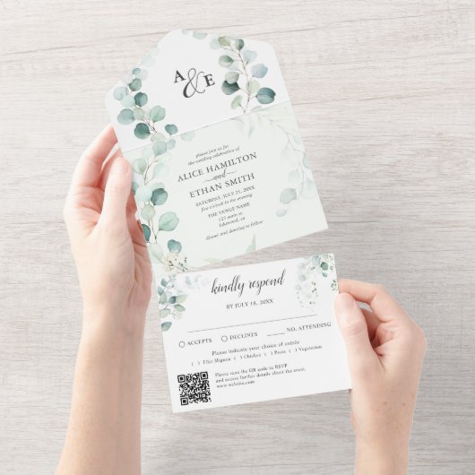 Invitation Tout En Un Budget Rustique Verdure Mariage Eucalyptus Sage (Déchirure)