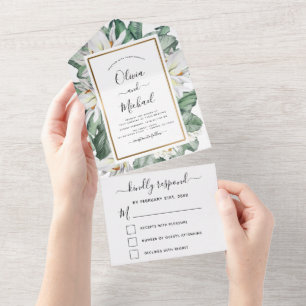 Invitation Tout En Un Budget Tropical Magnolia Floral Wedding RSVP