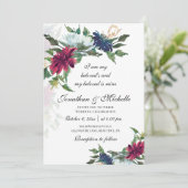 Invitation Tout en un Burgundy Bleu Floral Mariage chrétien (Debout devant)