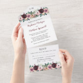 Invitation Tout En Un Burgundy Blush Aquarelle Mariage Floral (Déchirure)
