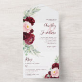 Invitation Tout En Un Burgundy Blush Floral Mariage moderne (À l'intérieur)