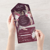Invitation Tout En Un Burgundy Blush Floral Pampas Grass Mariage (Déchirure)