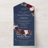 Invitation Tout En Un Burgundy Blush Navy Blue Floral Greenery Mariage A (À l'intérieur)