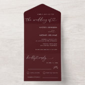 Invitation Tout En Un Burgundy Deep Red Heart Script Minimalist Wedding (À l'intérieur)