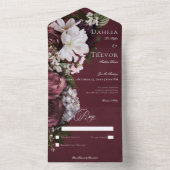 Invitation Tout En Un Burgundy foncée et crème florale Pas de dîner (À l'intérieur)