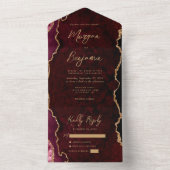 Invitation Tout En Un Burgundy Red Agate Gold Script Mariage (À l'intérieur)