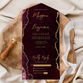 Invitation Tout En Un Burgundy Red Agate Gold Script Mariage
