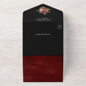 Invitation Tout En Un Burgundy Red Roses Floral QR Code noir Mariage (Dehors)