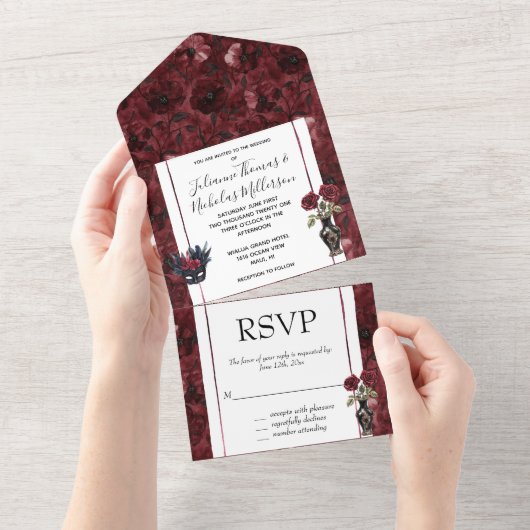 Invitation Tout En Un Burgundy Rouge Blush Floral Mariage (Déchirure)