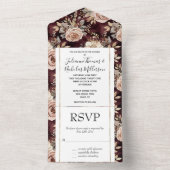 Invitation Tout En Un Burgundy Rouge Blush Floral Mariage (À l'intérieur)