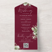 Invitation Tout En Un Burgundy Rouge Floral QR Code Mariage officiel (À l'intérieur)