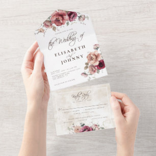 Invitation Tout En Un Burgundy Rust Fall Floral Détails Mariage RSVP