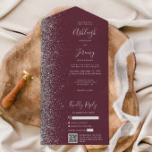 Invitation Tout En Un Burgundy Silver Glitter QR Code Wedding