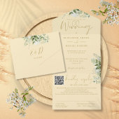 Invitation Tout En Un Buttercup Jaune verdure Monogramme QR Code Mariage