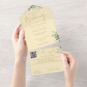 Invitation Tout En Un Buttercup Jaune verdure Monogramme QR Code Mariage (Déchirure)