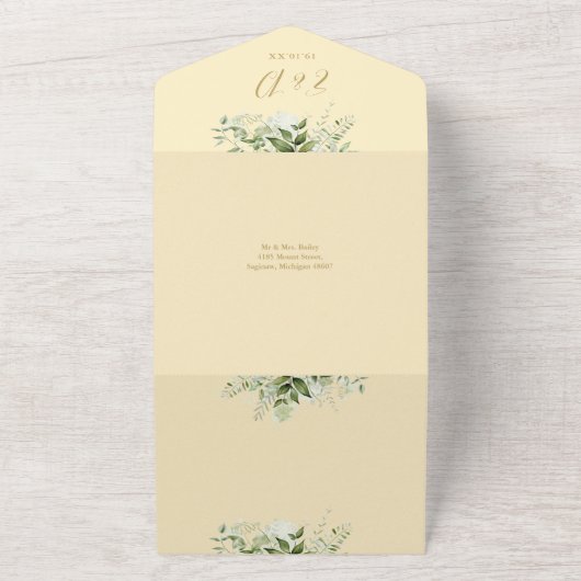 Invitation Tout En Un Buttercup Jaune verdure QR Code Monogramme Mariage (Dehors)