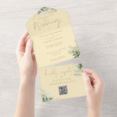 Invitation Tout En Un Buttercup Jaune verdure QR Code Monogramme Mariage (Déchirure)