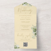 Invitation Tout En Un Buttercup Jaune verdure QR Code Monogramme Mariage (À l'intérieur)