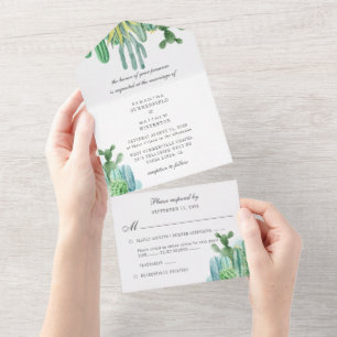 Invitation Tout En Un Cactus Botaniques Aquarelle Plantes Mariage Modern
